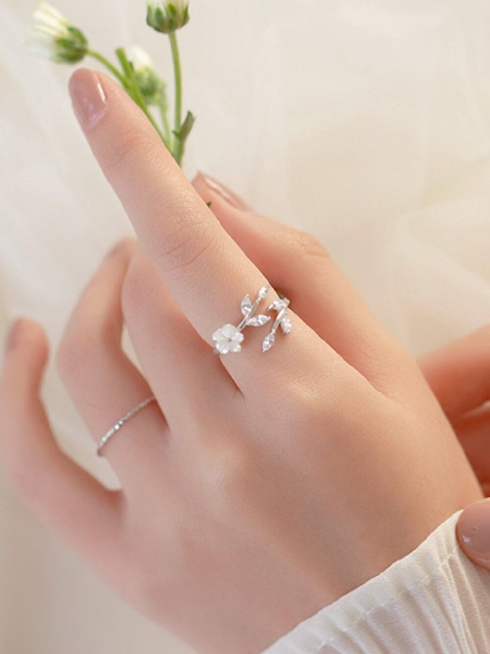 S925 adjustable leaf Silver ring